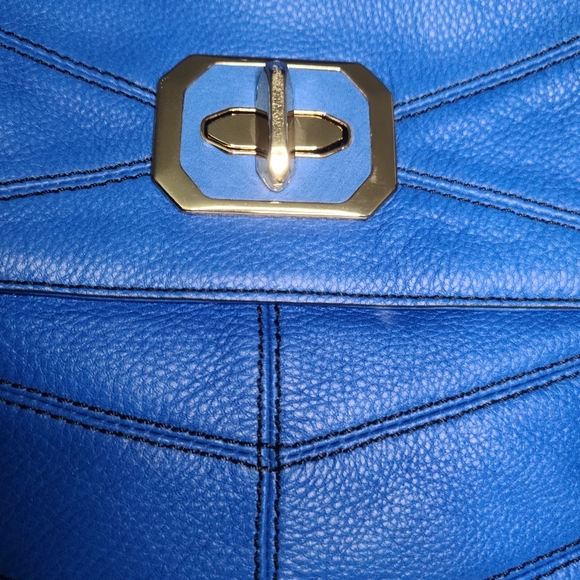 Anthropologie orYany Large Blue Leather Turn Lock Shoulder Bag - Picture 3 of 10